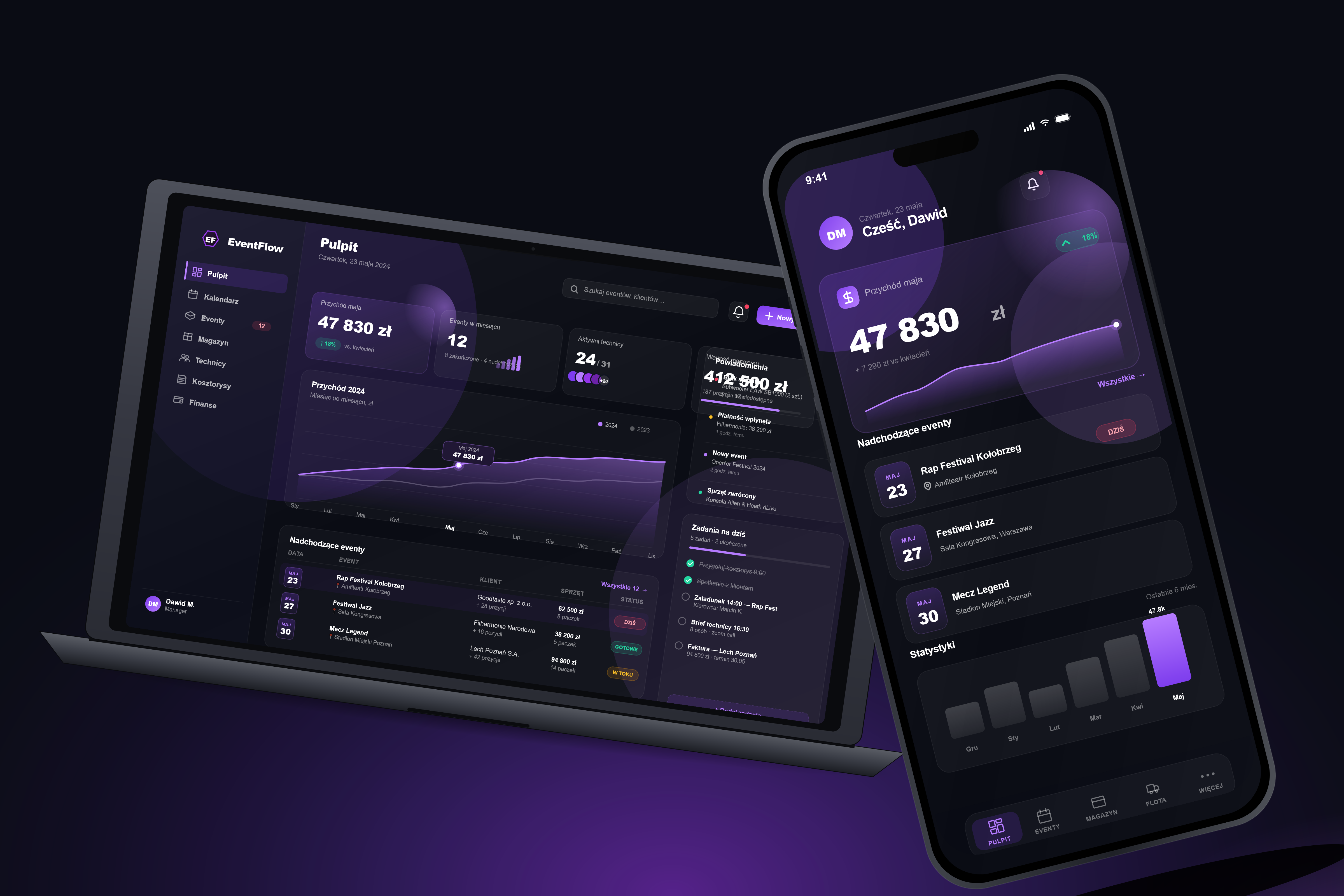EventFlow na laptopie i telefonie